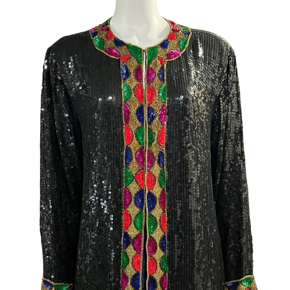 Eve's Allure Vintage Womens Natural Silk Sequins Beaded Jacket Size 1X - Picture 4 of 11